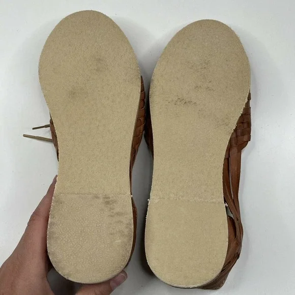 NEW Made in Mexico Espadrille Leather Sandals Size 8 Women's Brown Slip On Woven - Picture 4 of 7